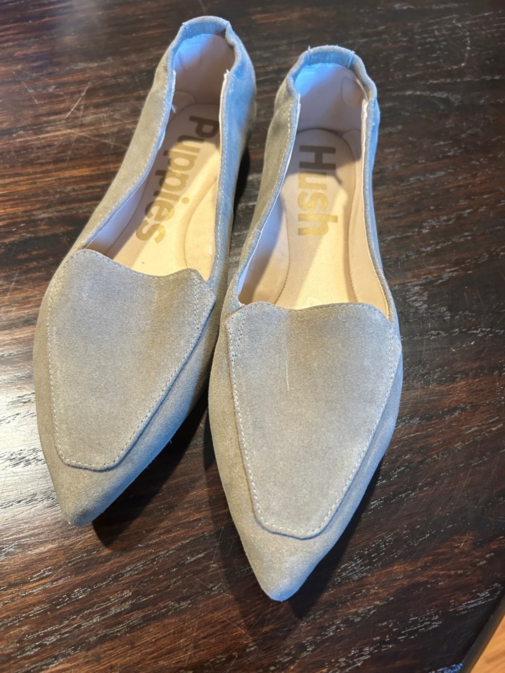 Hush Puppies Light Gray Suede Pointed Toe Flats